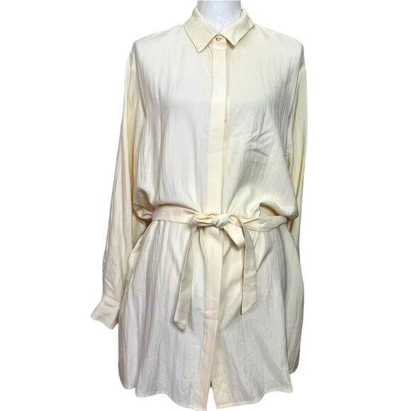 L’Academie Revolve Amalie Long Sleeve Belted Mini Shirt Dress NWT Beige Large - Picture 3 of 4